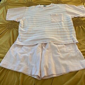 Kids Pink and White Stripe Pajama Set - Short Sleeve Top & Shorts